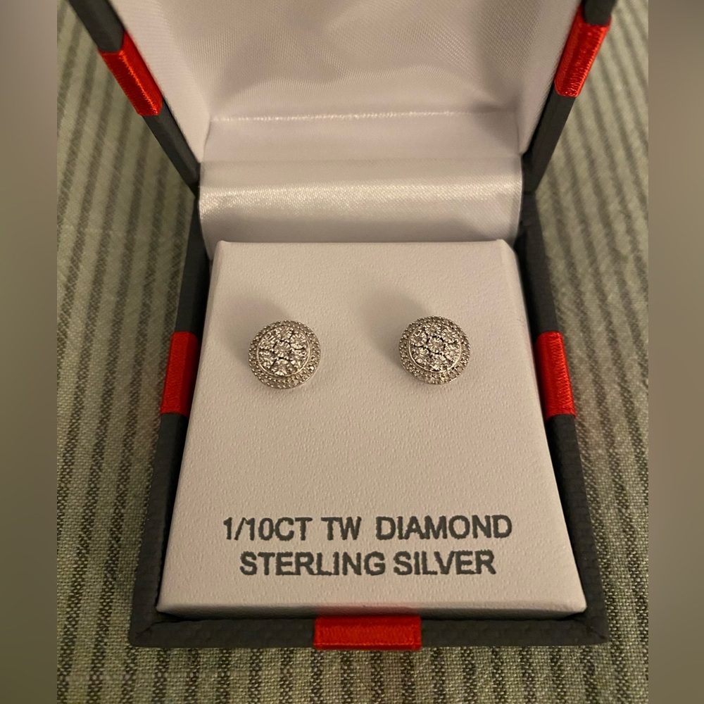1/10 CT. T.W. Genuine Diamond Sterling Silver 8.2mm Stud Earrings